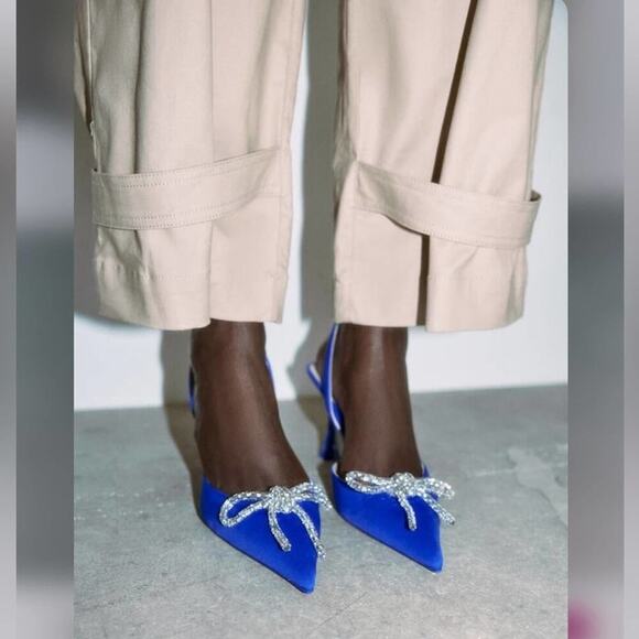 Zara Blue EMBELLISHED BOW HEELED SLINGBACKS - Picture 13 of 15